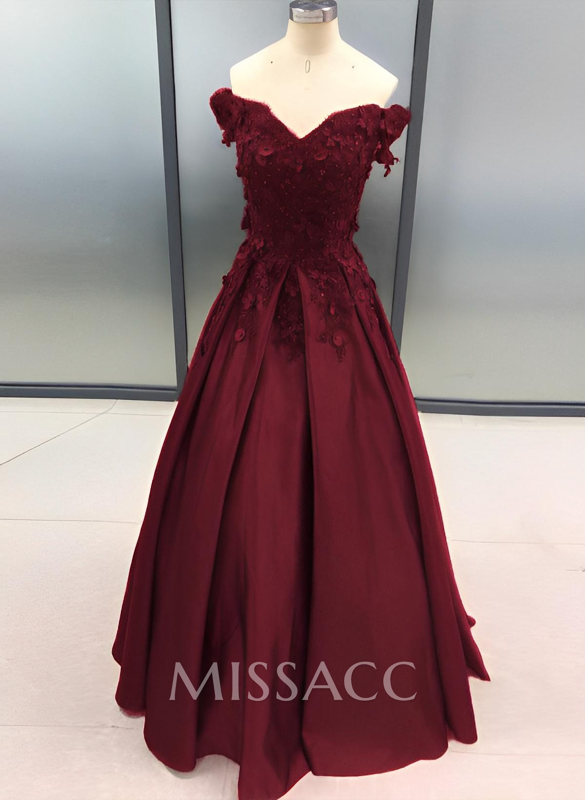 Ball Gown Satin Off-The-Shoulder Sleeveless Floor-Length Dresses With Appliques Lace Ball Gown Satin Off-The-Shoulder Sleeveless Floor-Length Dresses With Appliques Lace