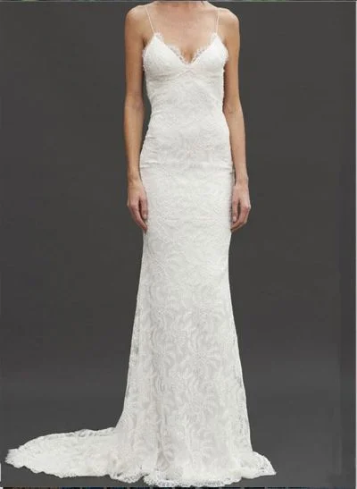 Trumpet/Mermaid V-Neck Court Train Wedding Dresses With Lace