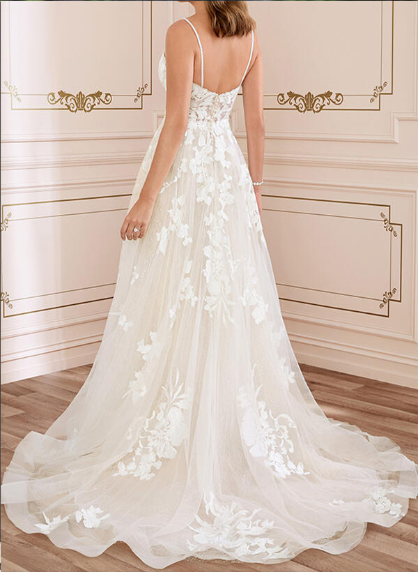 Princess A-line Satin Tulle Lace Wedding Dress with Cap Sleeves main image 1