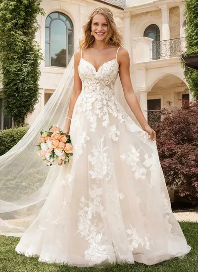 Free-Spirited Princess Ball Gown Tulle Lace Wedding Dresses With Appliques Lace