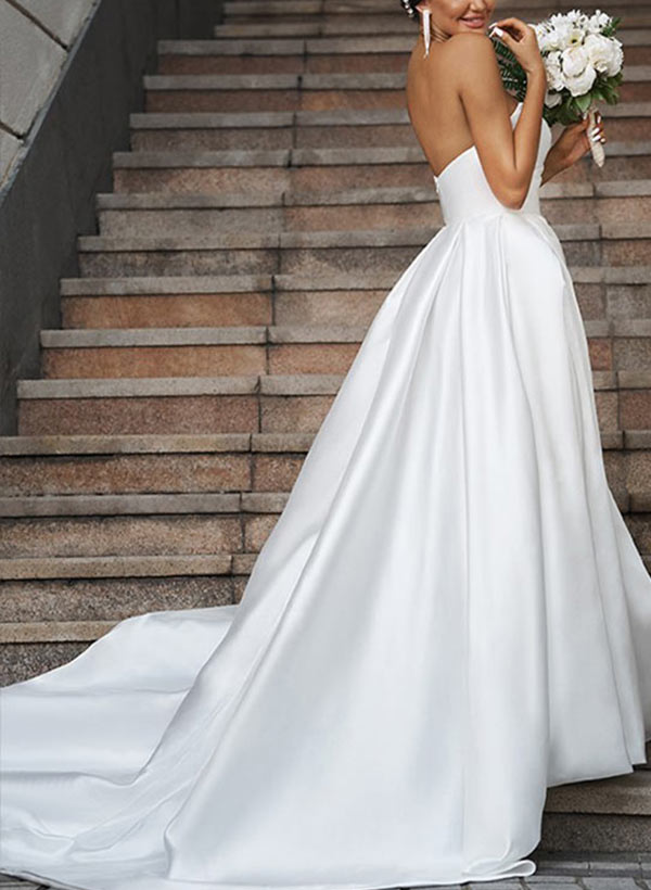 Simple A-Line Sweetheart Neck Sweep Train Slit Dress Sage