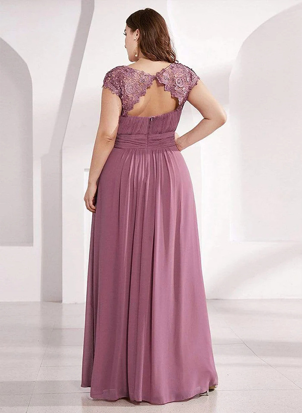 A-Line Scoop Neck Sleeveless Chiffon Floor-Length Bridesmaid Dresses With Back Hole Lace