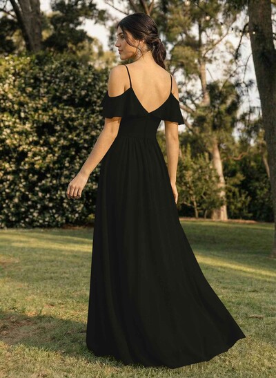 A-Line V-Neck Sleeveless Chiffon Floor-Length Bridesmaid Dresses With Pleated Ruffle