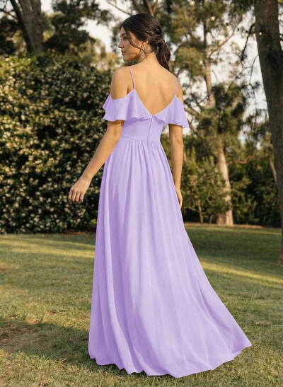A-Line V-Neck Sleeveless Chiffon Floor-Length Bridesmaid Dresses With Pleated Ruffle