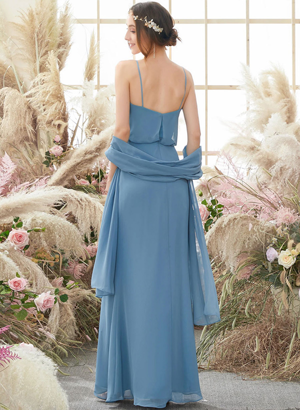 A-Line Sweetheart sleeveless Spaghetti Straps chiffon floor-Length Bridesmaid Dresses