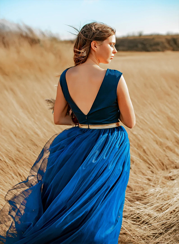 A-Line Scoop Neck Sleeveless Tulle Floor-Length Bridesmaid Dresses With Pleated
