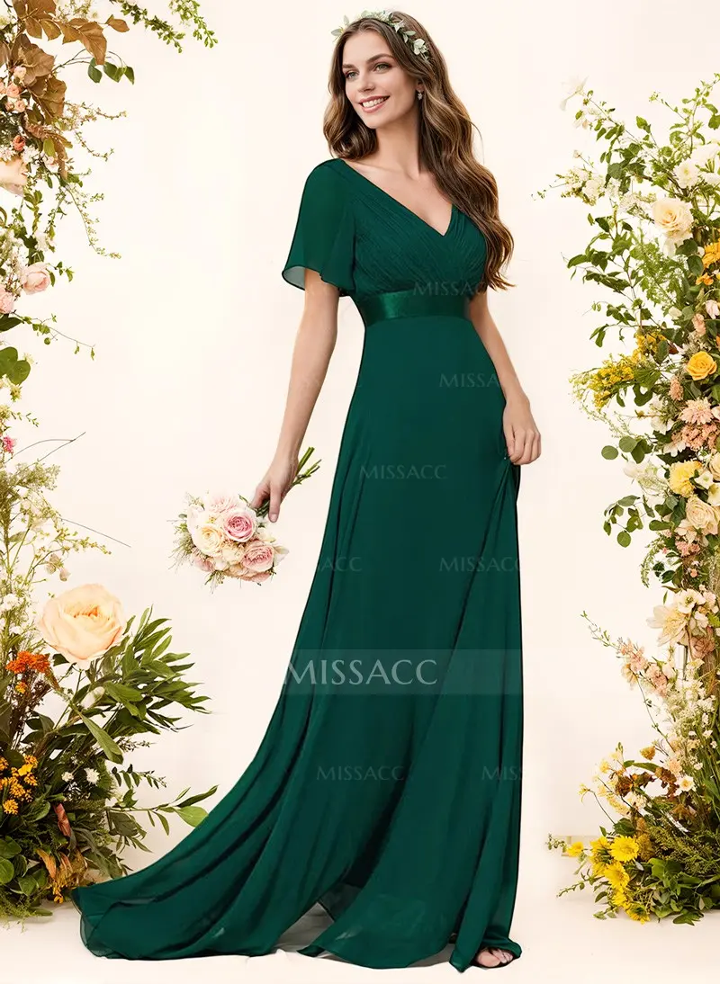 long sleeve rose gold bridesmaid dresses Cap Sleeves V Neck Sequin Chiffon Rose Gold Bridesmaid Dress Black Silver / Above Knee / Custom Size main image 1