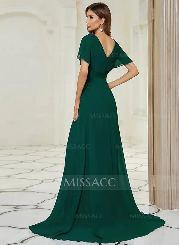 v neck mikado bridesmaid dress with side pleats Ever-Pretty Cross-Tie Back High-Waist Pleated V-Neck Bridesmaid Dress main image 1