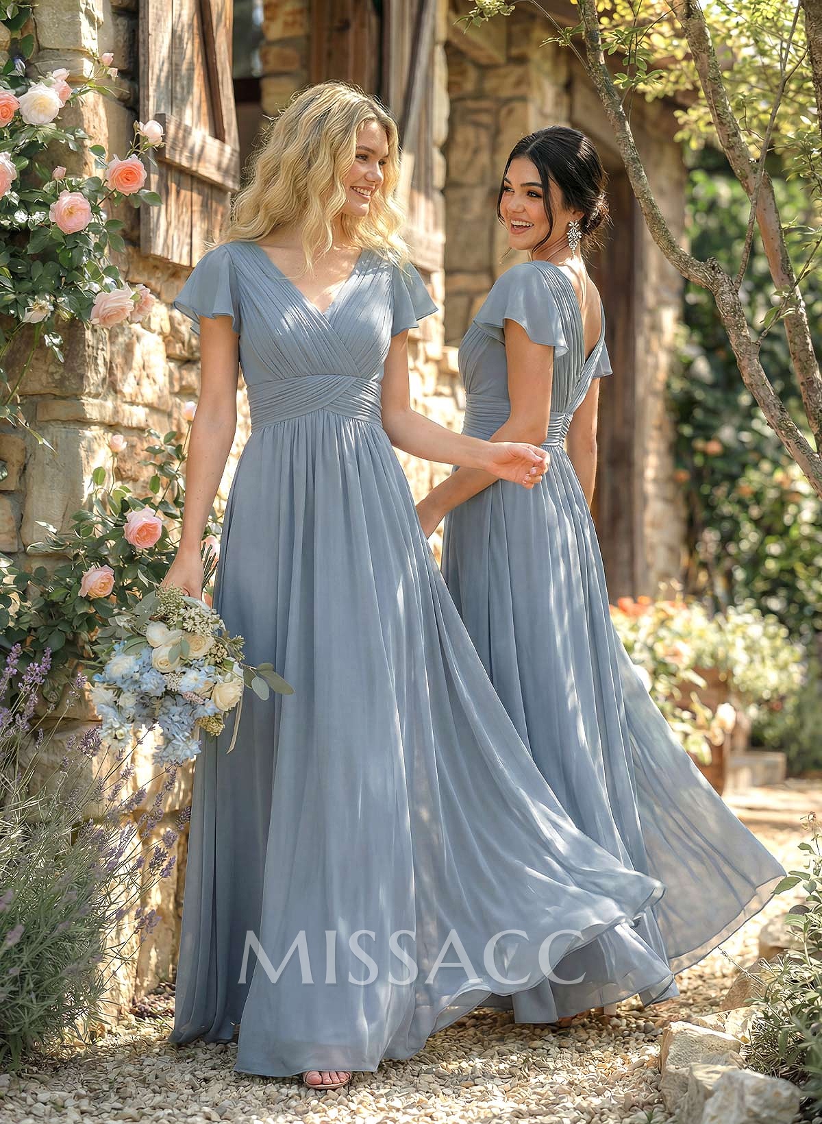 A-Line Sleeveless V-Neck Chiffon Floor-Length Bridesmaid Dress With Pleated Ruffle A-Line Sleeveless V-Neck Chiffon Floor-Length Bridesmaid Dress With Pleated Ruffle