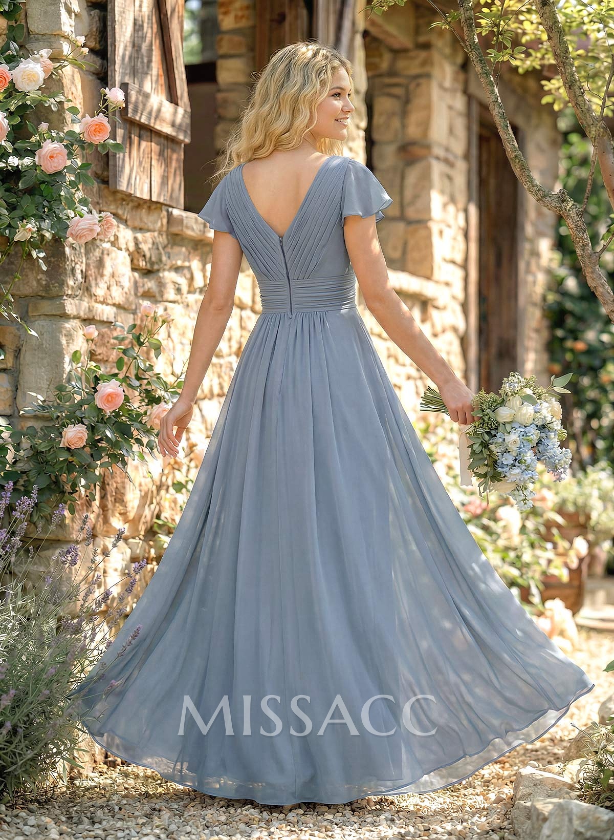 A-Line Sleeveless V-Neck Chiffon Floor-Length Bridesmaid Dress With Pleated Ruffle A-Line Sleeveless V-Neck Chiffon Floor-Length Bridesmaid Dress With Pleated Ruffle