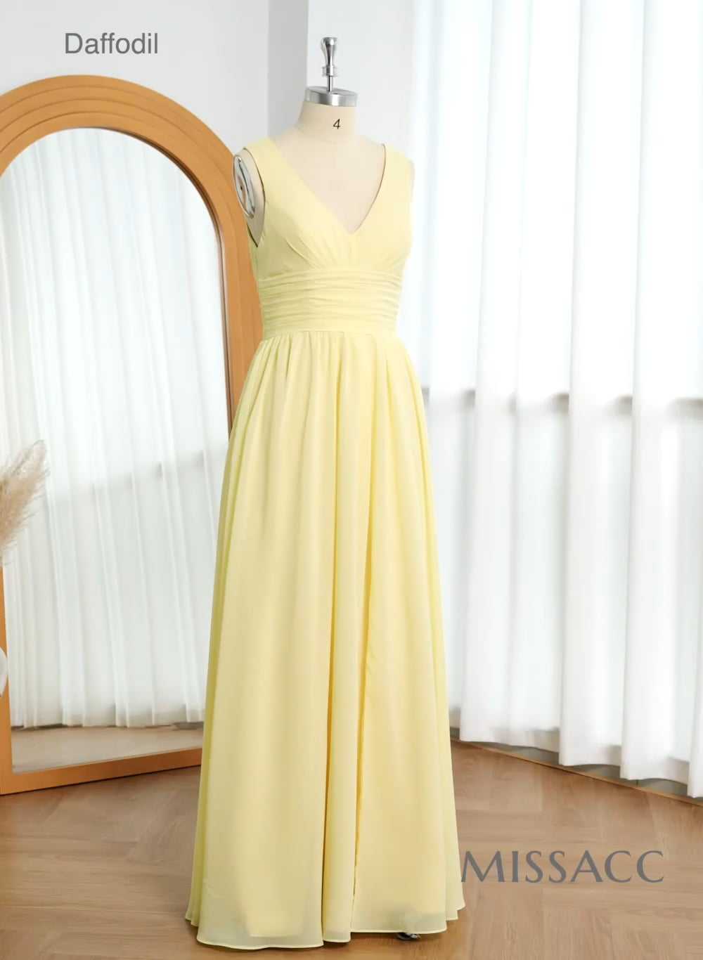 A-Line V-Neck Sleeveless Chiffon Floor-Length Bridesmaid Dress With Pleated