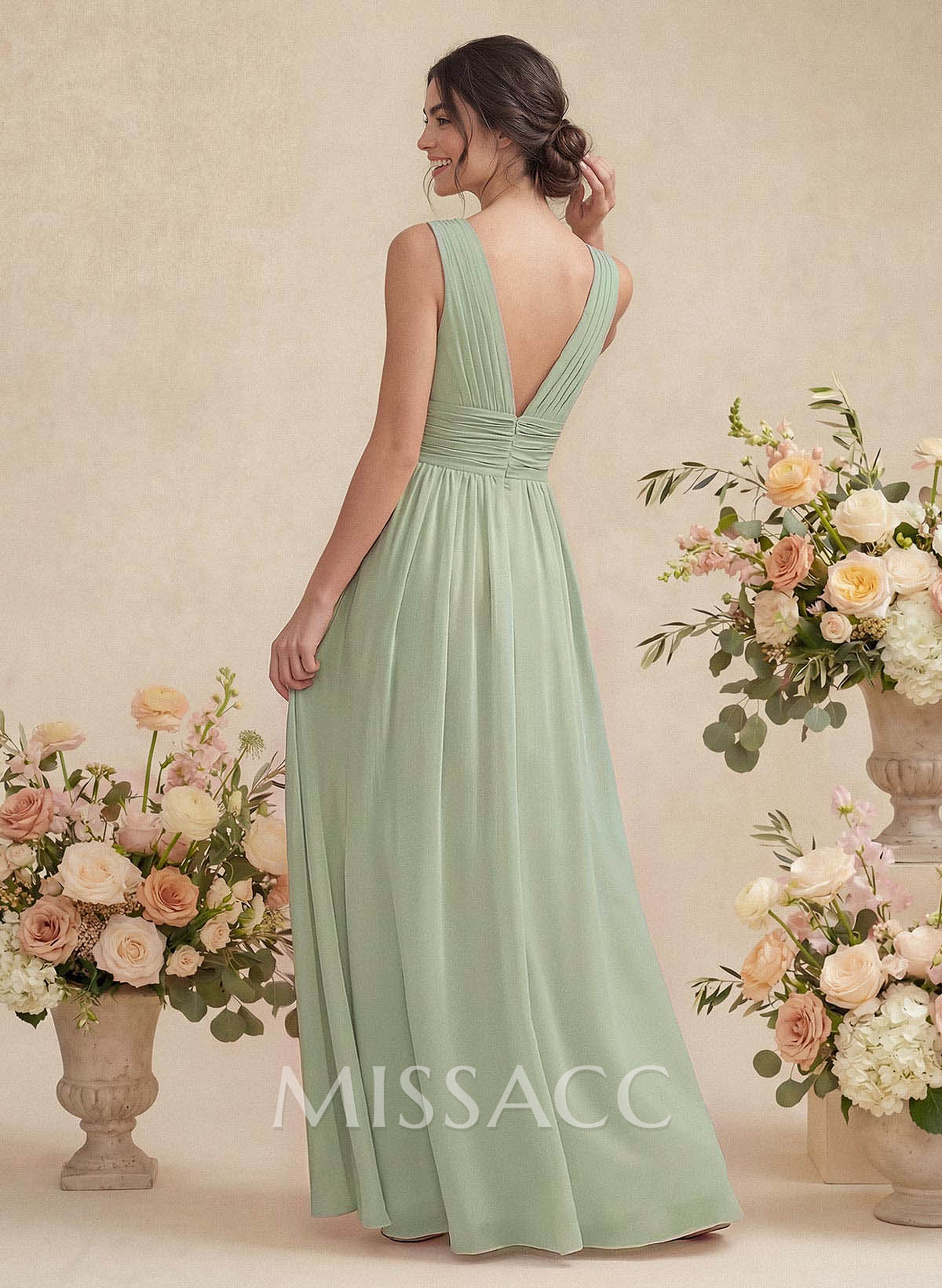 A-Line V-Neck Sleeveless Chiffon Floor-Length Bridesmaid Dress With Pleated A-Line V-Neck Sleeveless Chiffon Floor-Length Bridesmaid Dress With Pleated