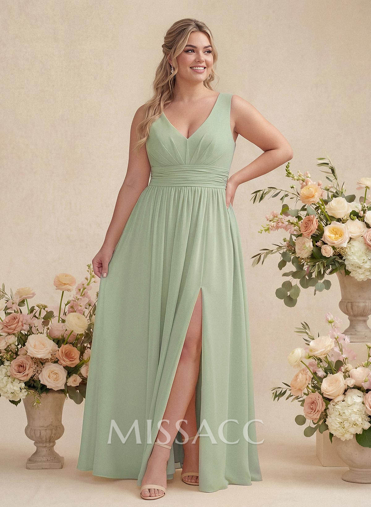 A-Line V-Neck Sleeveless Chiffon Floor-Length Bridesmaid Dress With Pleated A-Line V-Neck Sleeveless Chiffon Floor-Length Bridesmaid Dress With Pleated