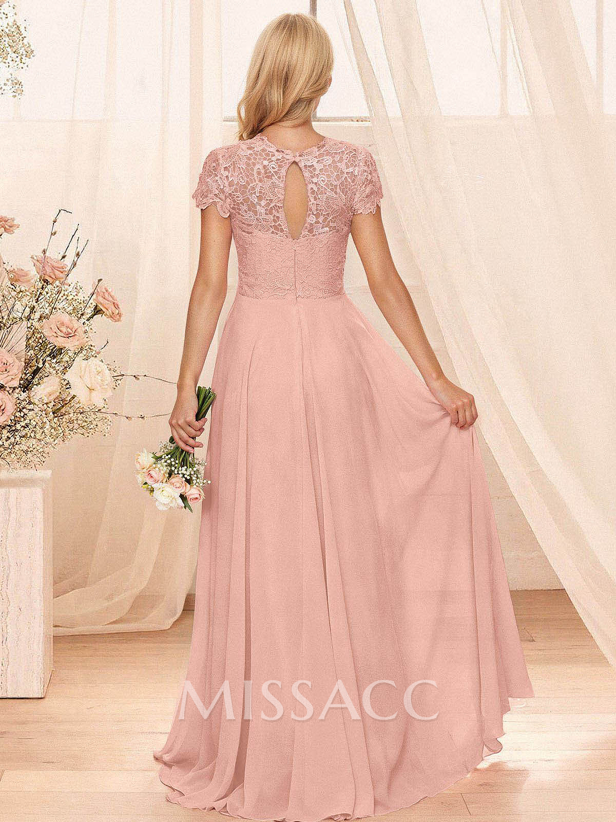 A-Line Scoop Neck Sleeveless Cap Straps Chiffon Floor-Length Bridesmaid Dress With Lace A-Line Scoop Neck Sleeveless Cap Straps Chiffon Floor-Length Bridesmaid Dress With Lace