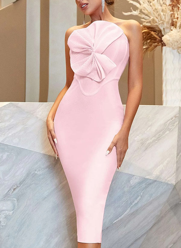 Sheath/Column Strapless Jersey Tea-Length Cocktail Dress