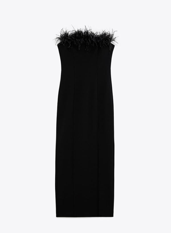 Sheath/Column Strapless Tea-Length Cocktail Dress With Split Front