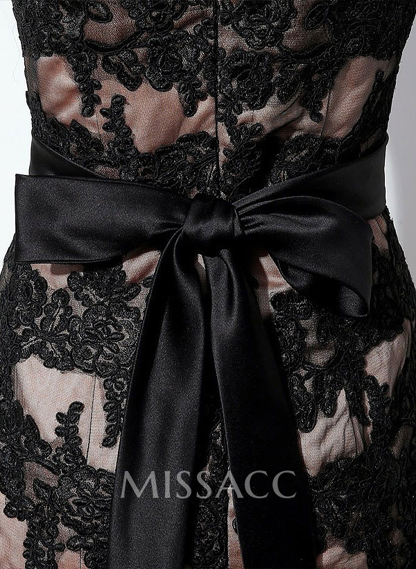 Trumpet/Mermaid Scoop Neck Sleeveless Lace Court Train Evening Dresses With Bow(s) Sash Appliques Lace
