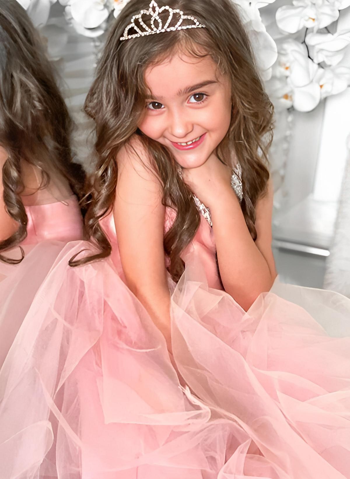A-line Scoop Neck Sleeveless Tulle Tea-length Flower Girl Dress With Pleated