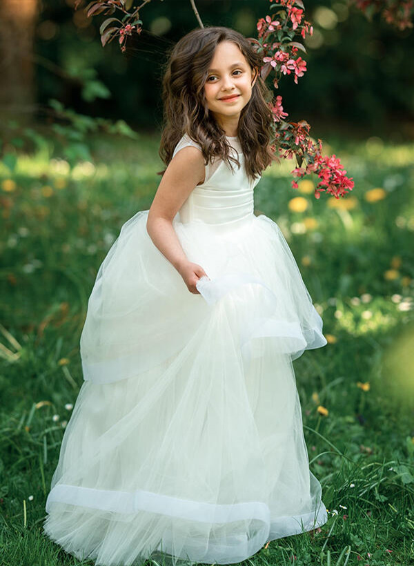 Ball-Gown/Princess Scoop Neck Sleeveless Tulle Floor-length Flower Girl Dresses