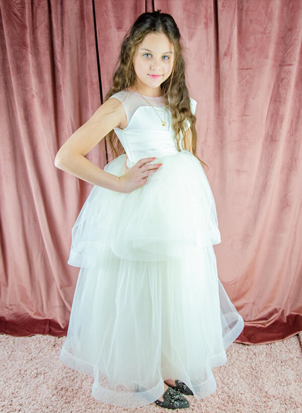 Ball-Gown/Princess Scoop Neck Sleeveless Tulle Floor-length Flower Girl Dresses