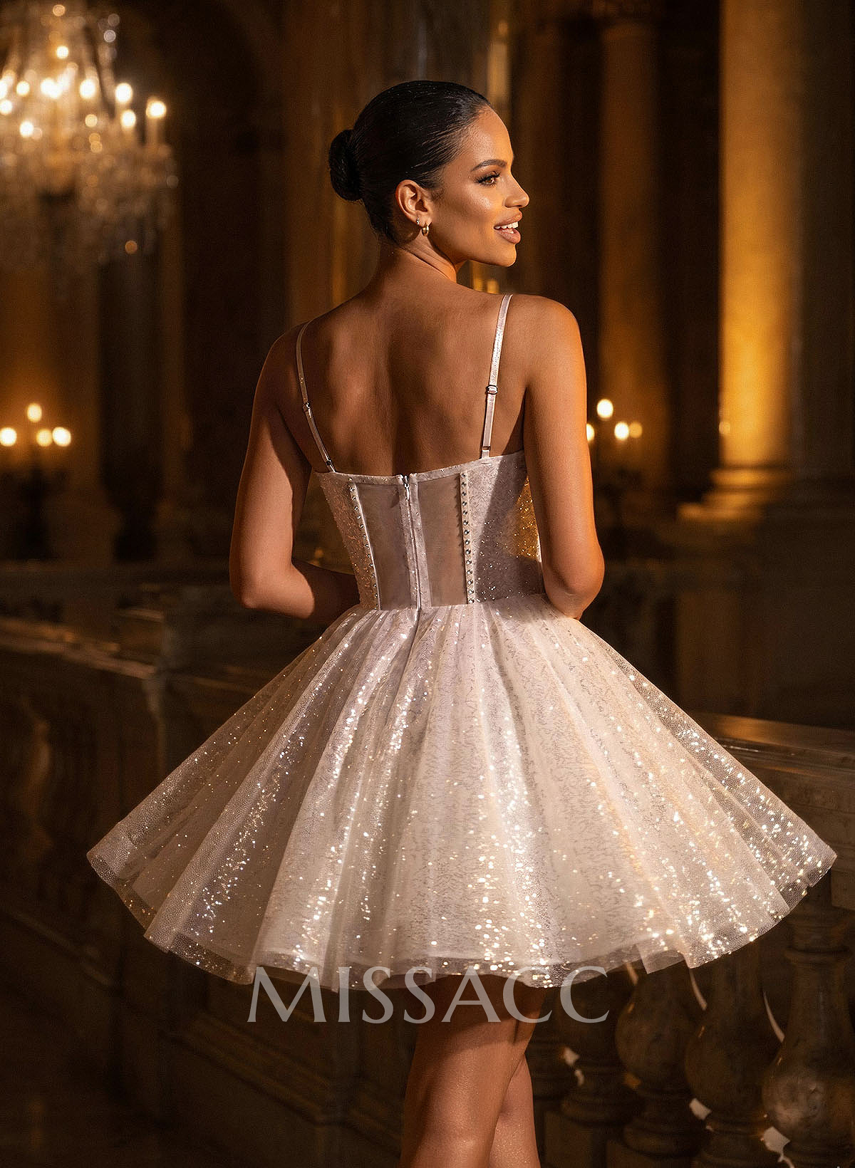 A-Line Sweetheart Short/Mini Sequined Homecoming Dress