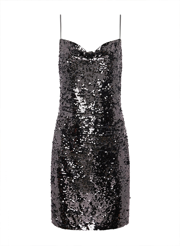 Sheath/Column Cowl Neck Sleeveless Sequined Short/Mini Homecoming Dress With Sequins