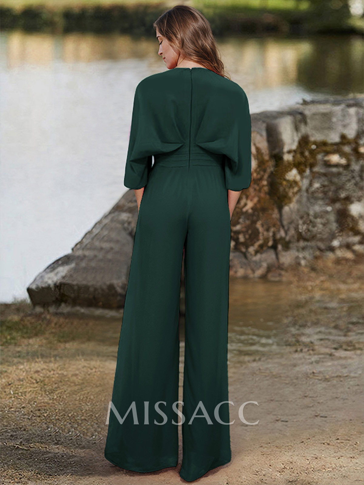 Jumpsuit/Pantsuit V-Neck 1/2 Sleeves Elastic Satin Floor-Length Mother Of The Bride Dress Jumpsuit/Pantsuit V-Neck 1/2 Sleeves Elastic Satin Floor-Length Mother Of The Bride Dress