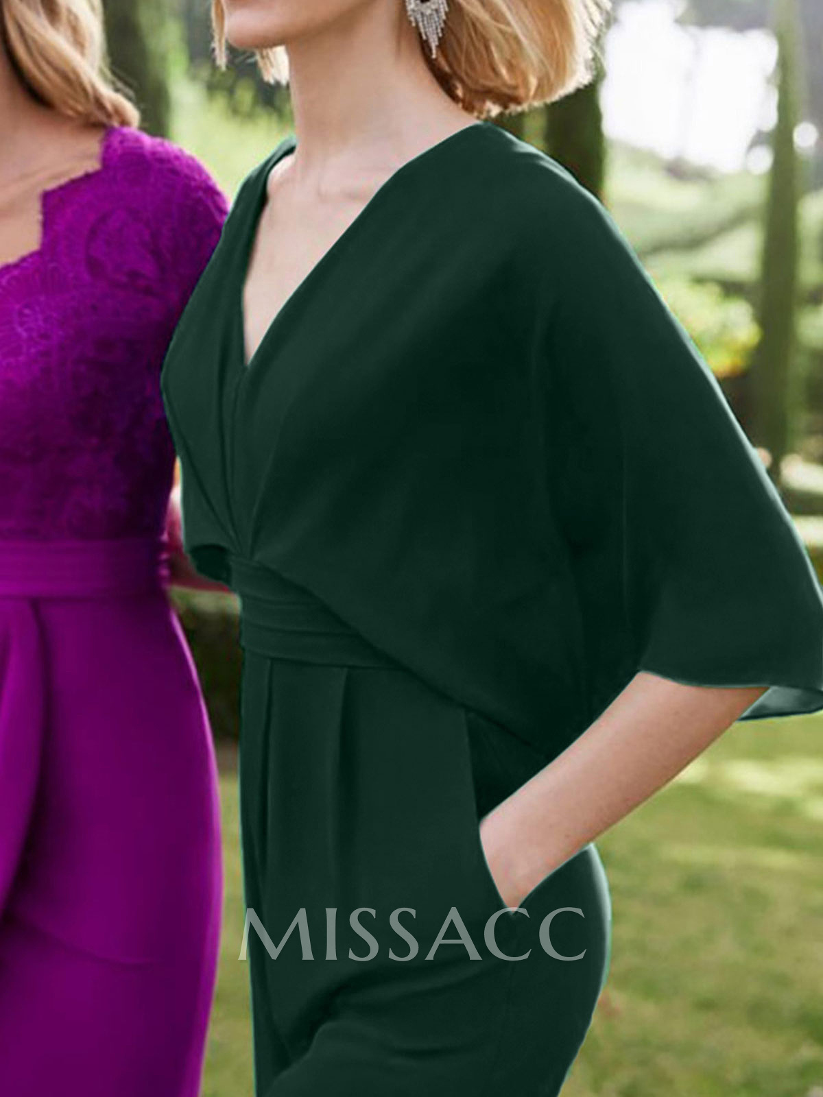 Jumpsuit/Pantsuit V-Neck 1/2 Sleeves Elastic Satin Floor-Length Mother Of The Bride Dress Jumpsuit/Pantsuit V-Neck 1/2 Sleeves Elastic Satin Floor-Length Mother Of The Bride Dress