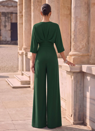 Jumpsuit/Pantsuit V-Neck 1/2 Sleeves Elastic Satin Floor-Length Mother Of The Bride Dress