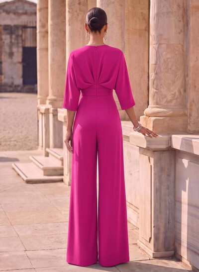Jumpsuit/Pantsuit V-Neck 1/2 Sleeves Elastic Satin Floor-Length Mother Of The Bride Dress