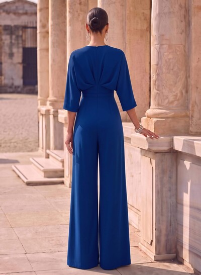 Jumpsuit/Pantsuit V-Neck 1/2 Sleeves Elastic Satin Floor-Length Mother Of The Bride Dress