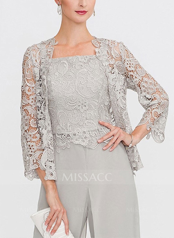 Classic Lace Pantsuit Floor-Length Chiffon Mother Of The Bride Dresses With Jacket