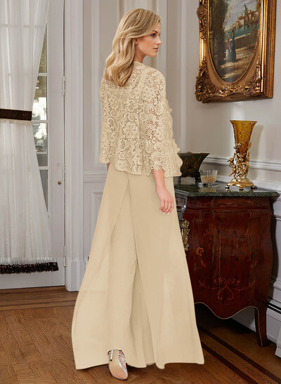 Classic Lace Pantsuit Floor-Length Chiffon Mother Of The Bride Dresses With Jacket