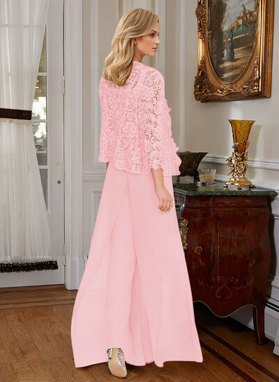 Classic Lace Pantsuit Floor-Length Chiffon Mother Of The Bride Dresses With Jacket