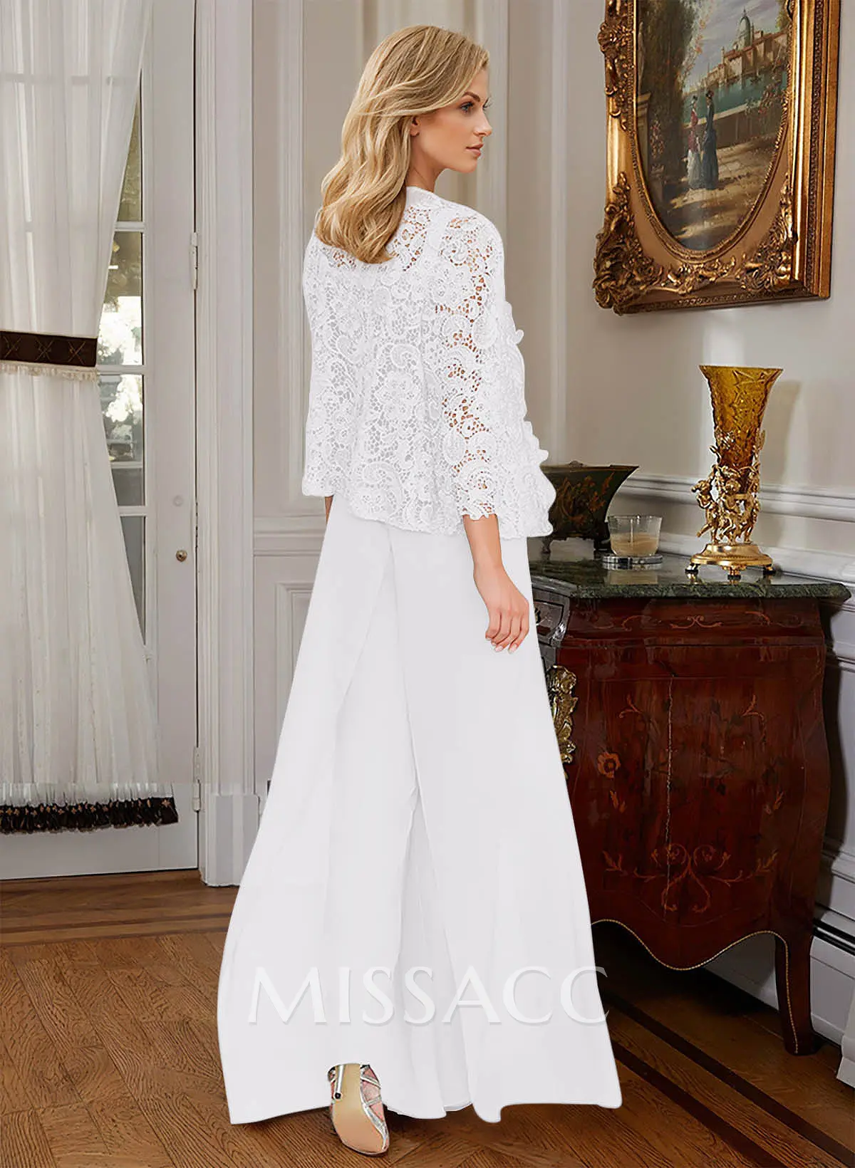 Classic Lace Pantsuit Floor-Length Chiffon Mother Of The Bride