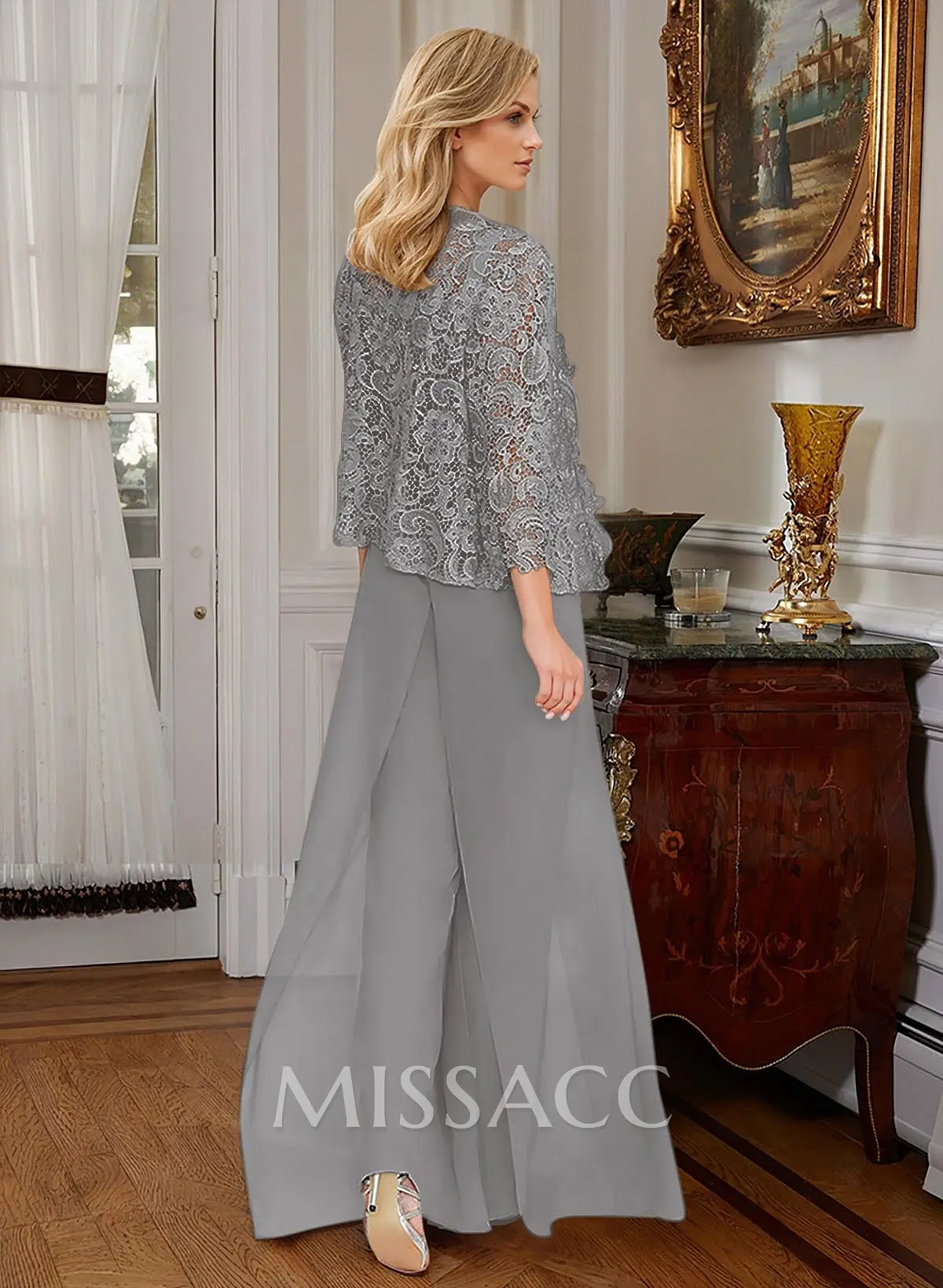 Classic Lace Pantsuit Floor-Length Chiffon Mother Of The Bride