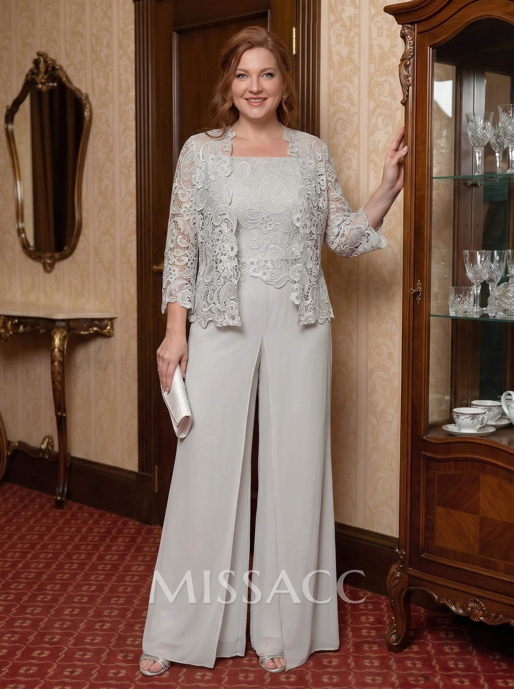 Classic Lace Pantsuit Floor-Length Chiffon Mother Of The Bride Dresses With Jacket Classic Lace Pantsuit Floor-Length Chiffon Mother Of The Bride Dresses With Jacket