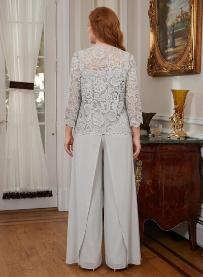 Classic Lace Pantsuit Floor-Length Chiffon Mother Of The Bride Dresses With Jacket