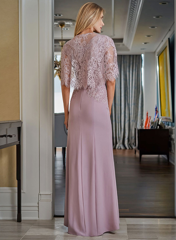 Sheath/Column Scoop Neck Sleeveless Elastic Satin Floor-Length Mother of the Bride Dress With Bow(s) Sash Lace