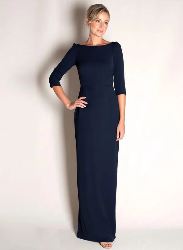 Sheath Column Scoop Half Sleeves Floor-Length Mother of the Bride Dresses with Applique & Lace