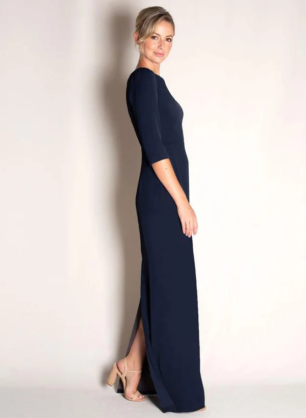 Sheath/Column Scoop Sleeveless Floor-Length Mother of the Bride Dresses with Bow & Shoulder Pad main image 1