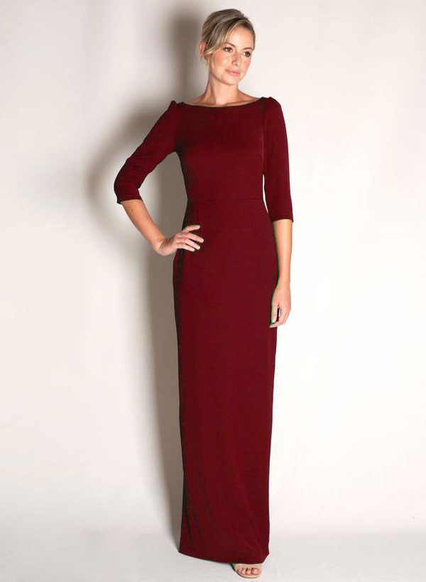 Sheath/Column Scoop Neck Long Sleeves Elastic Satin Floor-Length Mother of the Bride Dress