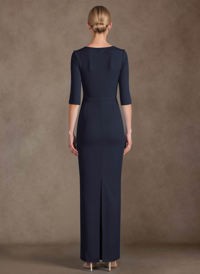 Sheath/Column Scoop Neck Long Sleeves Elastic Satin Floor-Length Mother Of The Bride Dress