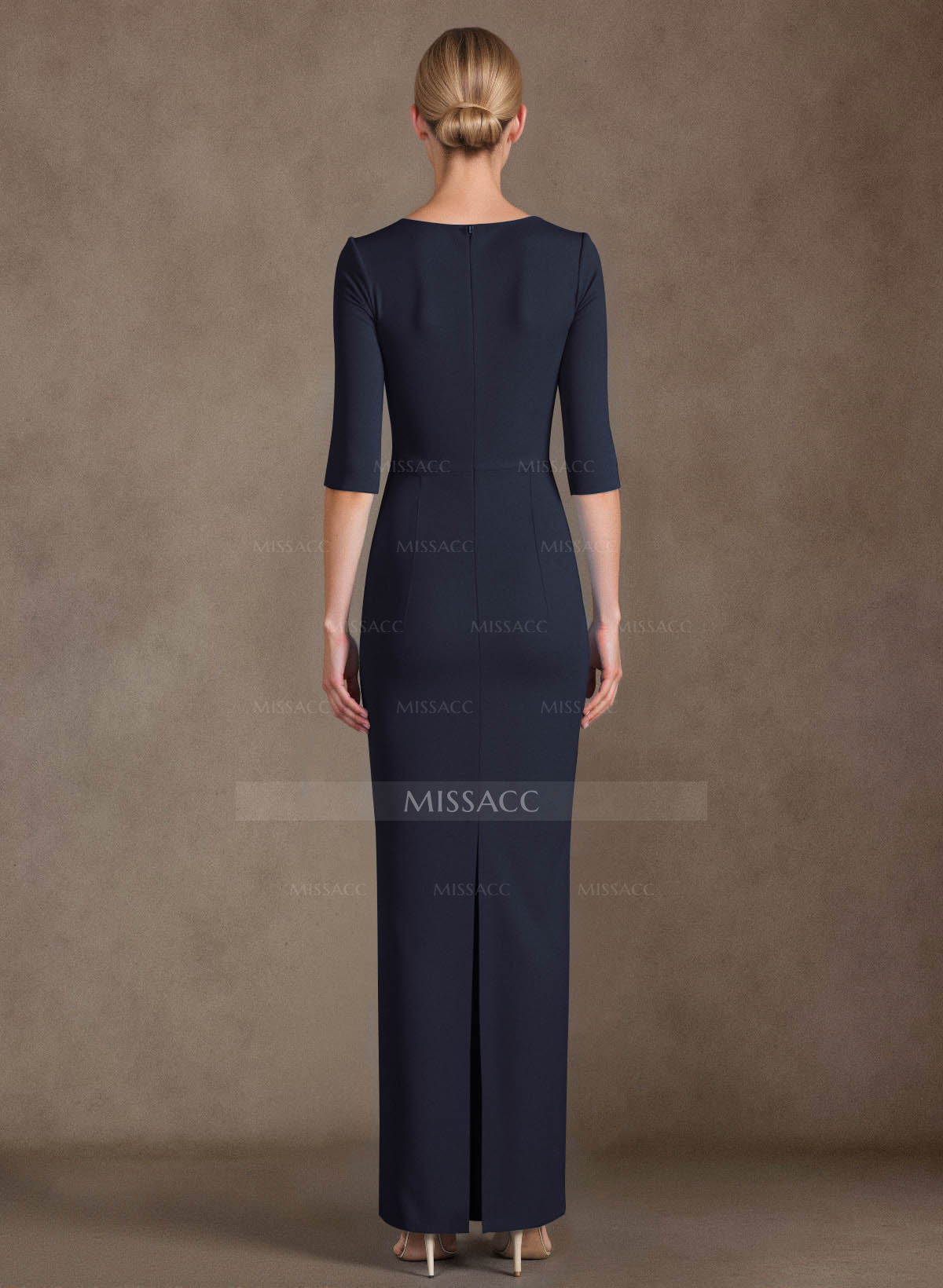Sheath/Column Scoop Neck Long Sleeves Elastic Satin Floor-Length Mother Of The Bride Dress