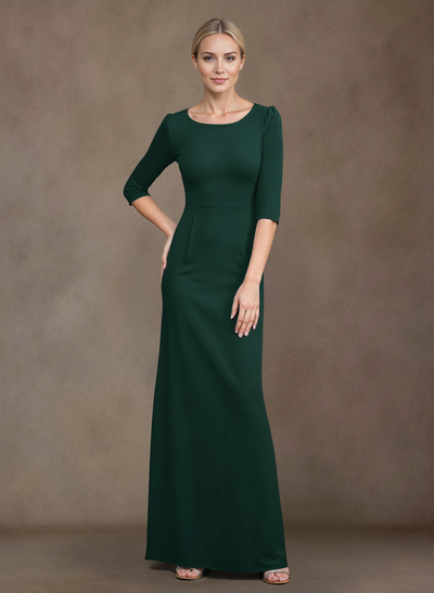Sheath/Column Scoop Neck Long Sleeves Elastic Satin Floor-Length Mother Of The Bride Dress