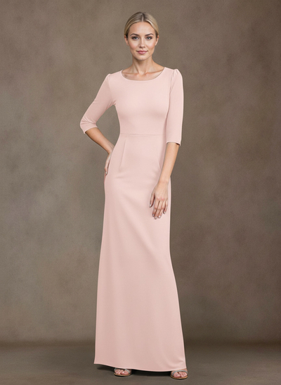 Sheath/Column Scoop Neck Long Sleeves Elastic Satin Floor-Length Mother Of The Bride Dress