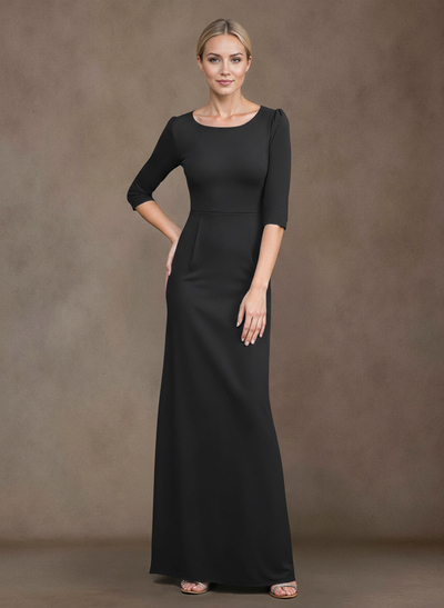 Sheath/Column Scoop Neck Long Sleeves Elastic Satin Floor-Length Mother Of The Bride Dress