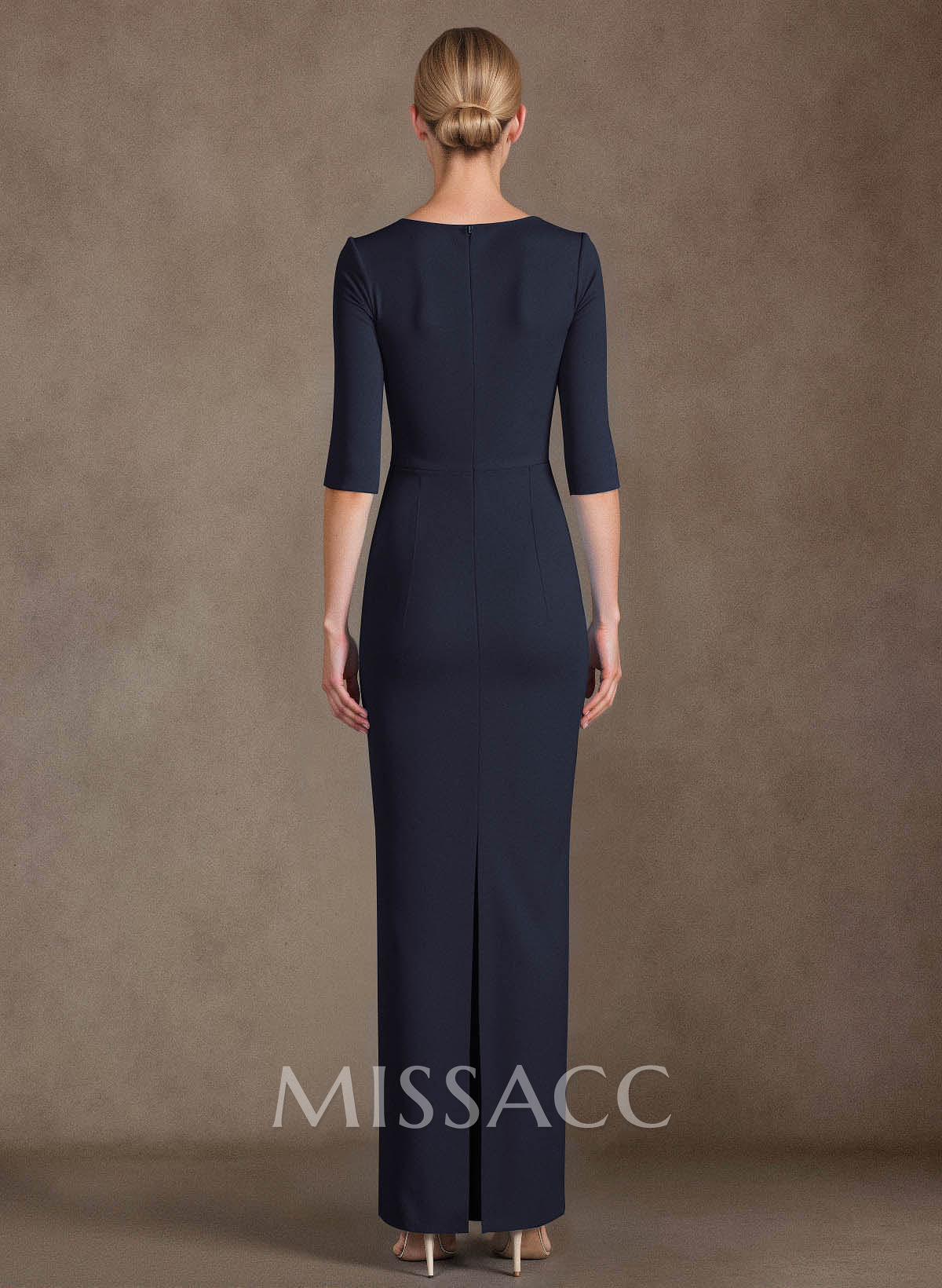 Sheath/Column Scoop Neck Long Sleeves Elastic Satin Floor-Length Mother Of The Bride Dress