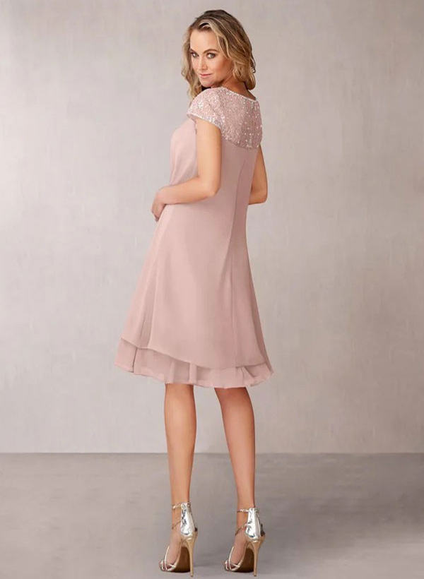 A-Line Scoop Neck Sleeveless Chiffon Knee-Length Mother Of The Bride Dress With Pleated