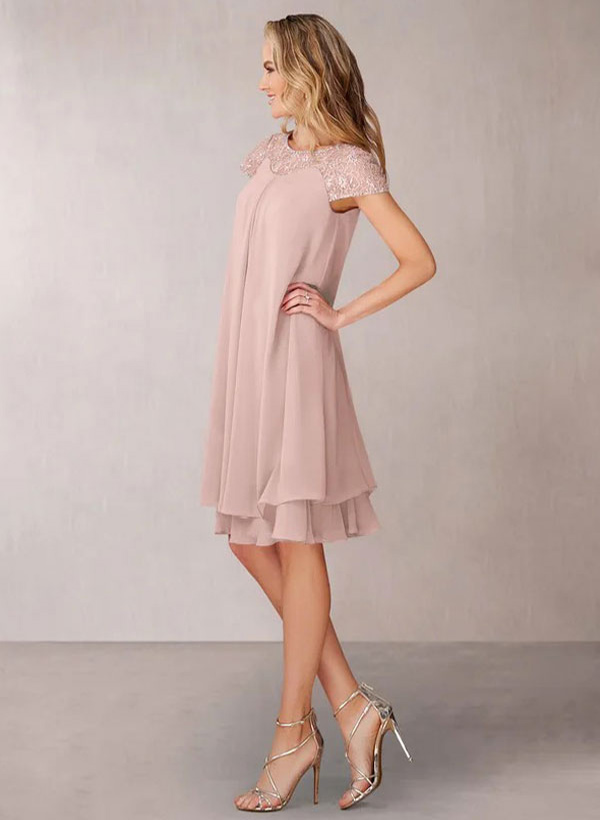 A-Line Scoop Neck Sleeveless Chiffon Knee-Length Mother Of The Bride Dress With Pleated
